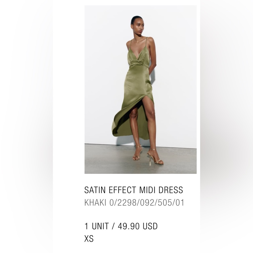 BRAND NEW W/ TAGS ZARA SATIN EFFECT MIDI DRESS IN
KHAKI 0/2298/092/505/01 IN XS